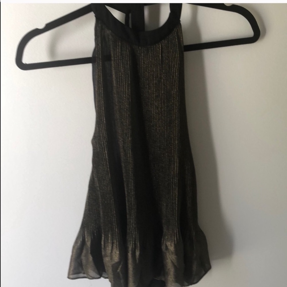 BEBE 🔔Gold/Black Shimmer Pleated Halter Top - Picture 2 of 6